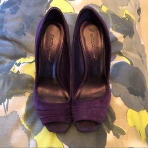 BCBG Suede platform peep toe heels